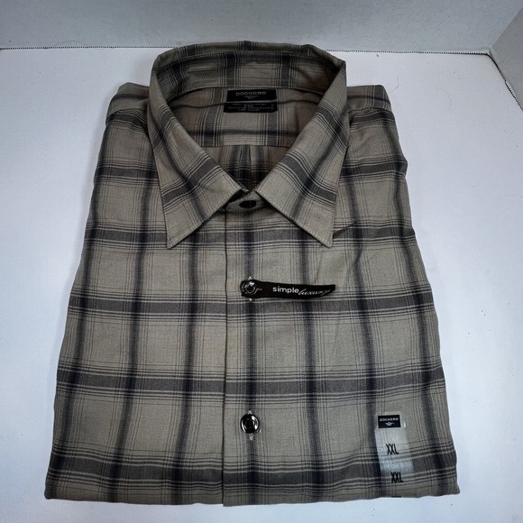 Vtg 90s DOCKERS Simple Luxury Plaid Men's Sz XXL Button Up Shirt Long Sleeve - Picture 1 of 5